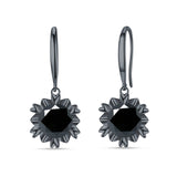 Round Cubic Zirconia Flower Heart Designer Fishhook Earring 925 Sterling Silver