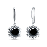 Round Cubic Zirconia Flower Heart Designer Fishhook Earring 925 Sterling Silver