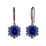 Round Cubic Zirconia Flower Heart Designer Fishhook Earring 925 Sterling Silver