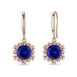 Round Cubic Zirconia Flower Heart Designer Fishhook Earring 925 Sterling Silver