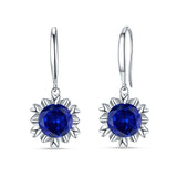 Round Cubic Zirconia Flower Heart Designer Fishhook Earring 925 Sterling Silver