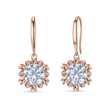 Round Cubic Zirconia Flower Heart Designer Fishhook Earring 925 Sterling Silver