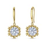 Round Cubic Zirconia Flower Heart Designer Fishhook Earring 925 Sterling Silver