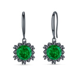 Round Cubic Zirconia Flower Heart Designer Fishhook Earring 925 Sterling Silver