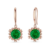 Round Cubic Zirconia Flower Heart Designer Fishhook Earring 925 Sterling Silver