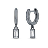 Emerald Cut Solitaire Dangling Hoop Earring Cubic Zirconia 925 Sterling Silver