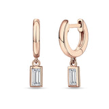 Emerald Cut Solitaire Dangling Hoop Earring Cubic Zirconia 925 Sterling Silver