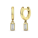Emerald Cut Solitaire Dangling Hoop Earring Cubic Zirconia 925 Sterling Silver