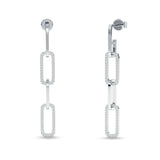 Paperclip Interlocking Oblong Oval Stud Earring Cubic Zirconia 925 Sterling Silver