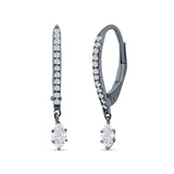Dangle Hoop 22mm Leverback Earrings Round & Marquoise CZ 925 Sterling Silver
