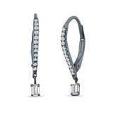Dangle Hoop 22mm Leverback Earrings Round & Baguette CZ 925 Sterling Silver
