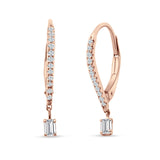 Dangle Hoop 22mm Leverback Earrings Round & Baguette CZ 925 Sterling Silver