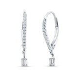 Dangle Hoop 22mm Leverback Earrings Round & Baguette CZ 925 Sterling Silver