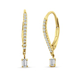 Dangle Hoop 22mm Leverback Earrings Round & Baguette CZ 925 Sterling Silver