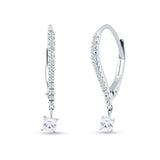 Dangle Drop Round & Princess Cut CZ Hoop Leverback Earrings 925 Sterling Silver