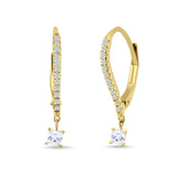 Dangle Drop Round & Princess Cut CZ Hoop Leverback Earrings 925 Sterling Silver