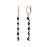 Drop Dangle Oblong Hoop Earring Pear Blue Sapphire CZ 925 Sterling Silver