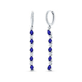 Drop Dangle Oblong Hoop Earring Pear Blue Sapphire CZ 925 Sterling Silver