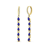 Drop Dangle Oblong Hoop Earring Pear Blue Sapphire CZ 925 Sterling Silver