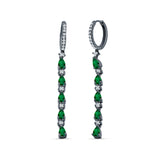 Drop Dangle Oblong Hoop Earring Pear Green Emerald CZ 925 Sterling Silver