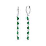 Drop Dangle Oblong Hoop Earring Pear Green Emerald CZ 925 Sterling Silver