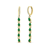 Drop Dangle Oblong Hoop Earring Pear Green Emerald CZ 925 Sterling Silver