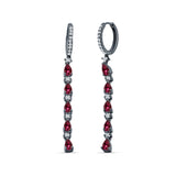 Drop Dangle Oblong Hoop Earring Pear Ruby CZ 925 Sterling Silver