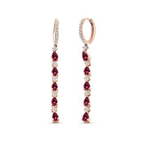 Drop Dangle Oblong Hoop Earring Pear Ruby CZ 925 Sterling Silver