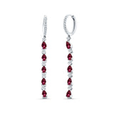 Drop Dangle Oblong Hoop Earring Pear Ruby CZ 925 Sterling Silver
