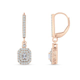 Emerald Cut CLuster Cubic Zirconia Drop Dangle Leverback Earrings 925 Sterling Silver