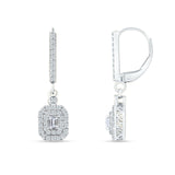 Emerald Cut CLuster Cubic Zirconia Drop Dangle Leverback Earrings 925 Sterling Silver