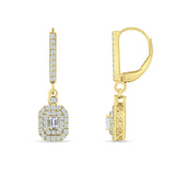 Emerald Cut CLuster Cubic Zirconia Drop Dangle Leverback Earrings 925 Sterling Silver