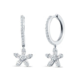 Dangle Drop Floral Star Hoop Earrings Cubic Zirconia 925 Sterling Silver