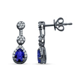 Drop Dangle 19mm Pear Stud Earrings Blue Sapphire CZ 925 Sterling Silver
