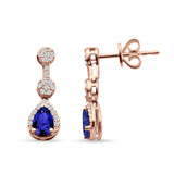 Drop Dangle 19mm Pear Stud Earrings Blue Sapphire CZ 925 Sterling Silver
