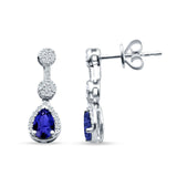 Drop Dangle 19mm Pear Stud Earrings Blue Sapphire CZ 925 Sterling Silver