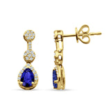 Drop Dangle 19mm Pear Stud Earrings Blue Sapphire CZ 925 Sterling Silver