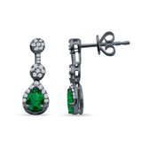 Drop Dangle 19mm Pear Stud Earrings Green Emerald CZ 925 Sterling Silver