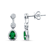 Drop Dangle 19mm Pear Stud Earrings Green Emerald CZ 925 Sterling Silver