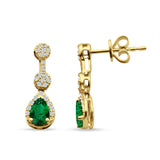 Drop Dangle 19mm Pear Stud Earrings Green Emerald CZ 925 Sterling Silver