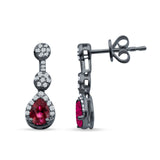 Drop Dangle 19mm Pear Stud Earrings Ruby CZ 925 Sterling Silver