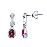 Drop Dangle 19mm Pear Stud Earrings Ruby CZ 925 Sterling Silver