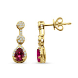 Drop Dangle 19mm Pear Stud Earrings Ruby CZ 925 Sterling Silver