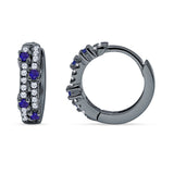 Minimalist 12.7mm Round CZ & Blue Sapphire CZ Hoop Earrings 925 Sterling Silver