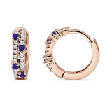 Minimalist 12.7mm Round CZ & Blue Sapphire CZ Hoop Earrings 925 Sterling Silver