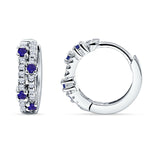 Minimalist 12.7mm Round CZ & Blue Sapphire CZ Hoop Earrings 925 Sterling Silver