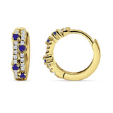 Minimalist 12.7mm Round CZ & Blue Sapphire CZ Hoop Earrings 925 Sterling Silver