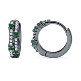 Minimalist 12.7mm Round CZ & Green Emerald CZ Hoop Earrings 925 Sterling Silver