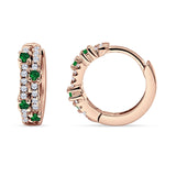 Minimalist 12.7mm Round CZ & Green Emerald CZ Hoop Earrings 925 Sterling Silver