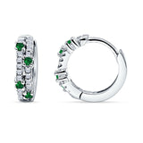 Minimalist 12.7mm Round CZ & Green Emerald CZ Hoop Earrings 925 Sterling Silver